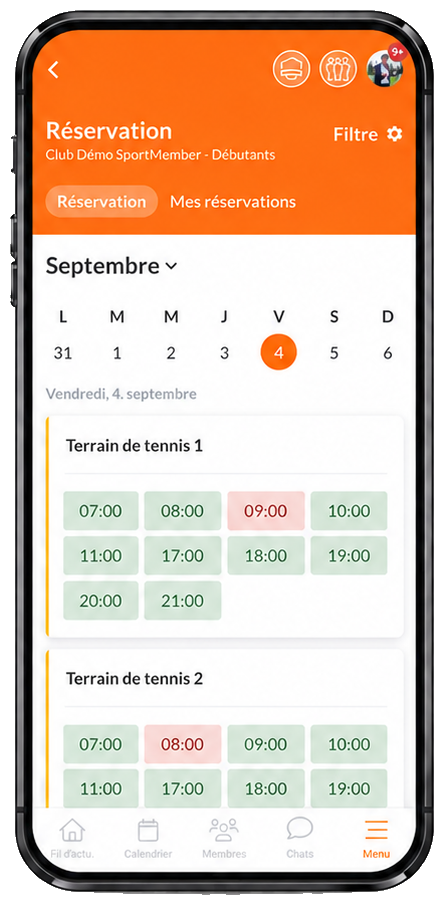 La réservation de ressources dans l'application SportMember
